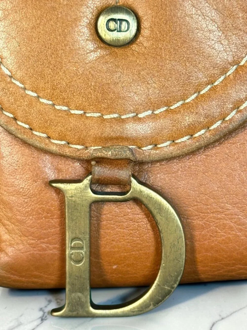 Christian Dior Vintage Saddle Continental Wallet w/ Signature D Logo Charm & COA